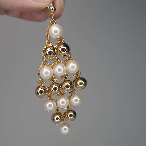Vintage Gold & Pearl Chandelier Earrings - Picture 8 of 8